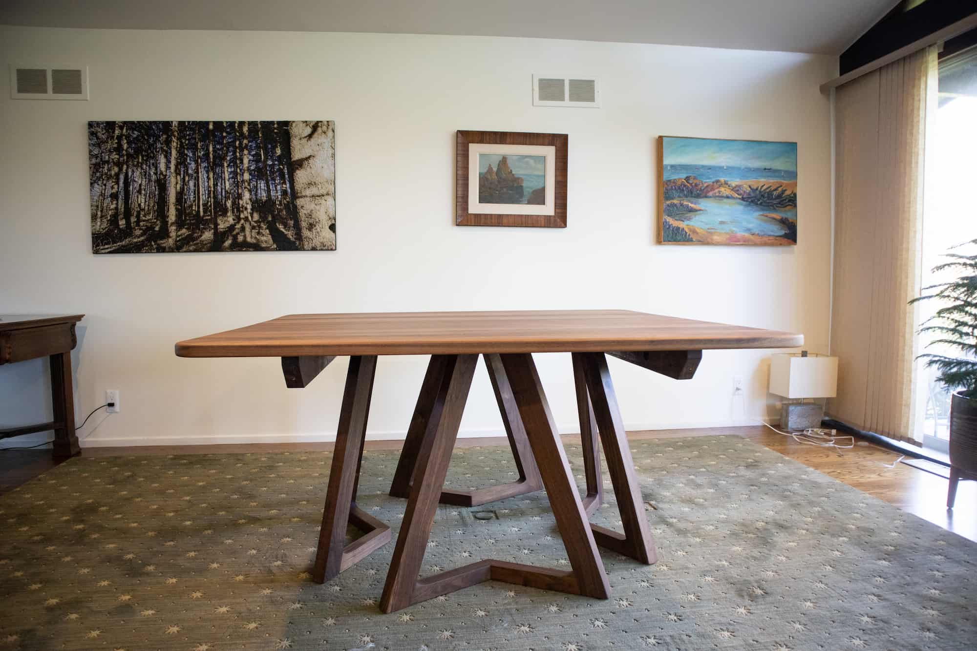 large square walnut dining table