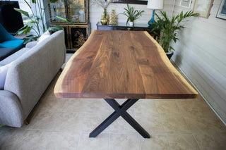 live edge walnut table on black dixon legs 