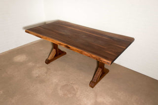 live edge walnut table on farmhouse flaxman legs