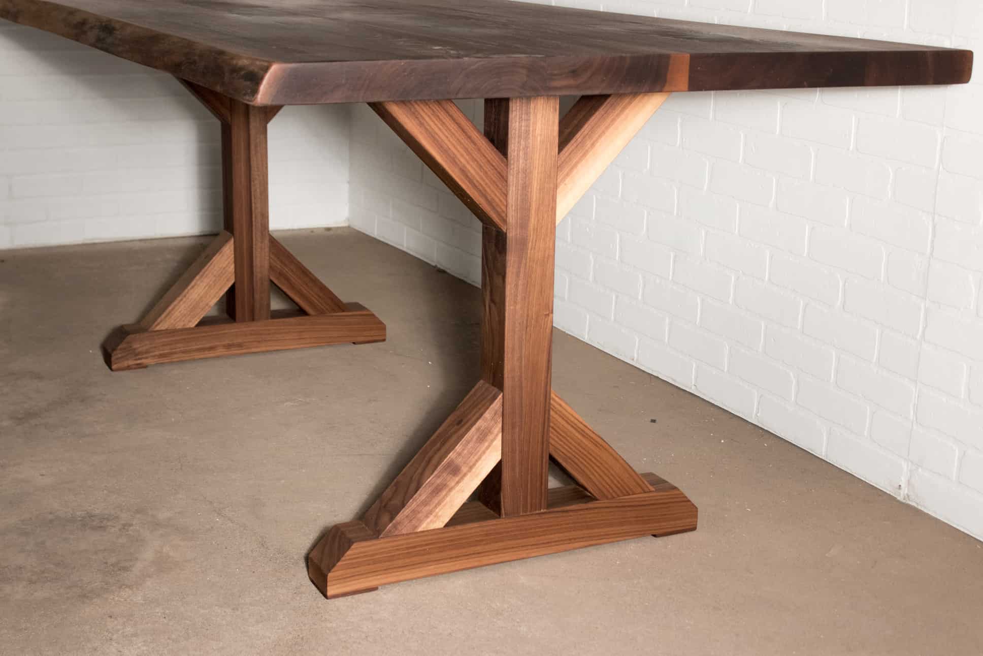 live edge walnut table on farmhouse flaxman legs