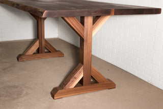 live edge walnut table on farmhouse flaxman legs