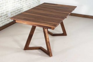 walnut center extension table on wood legs
