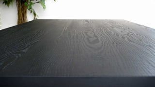 oak farmhouse table in black on custom wood legs