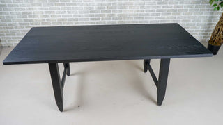 oak farmhouse table in black on custom wood legs