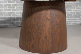 Elliptical oval oak table on a cone base in espresso