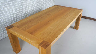 oak parsons table with breadboard end