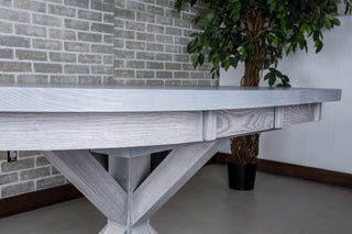 ash oval extending dining table in steel gray