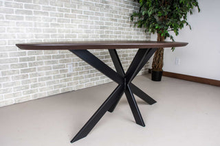 maple oval dinner table in espresso on starburst pedestal base