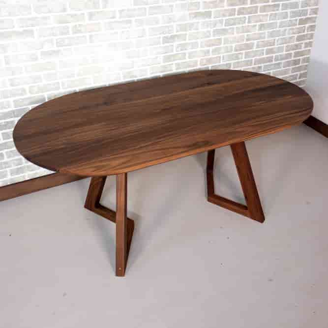 Racetrack Oval Walnut Table with Rounded Corners on Walnut Chevron - Loewen Design Studios