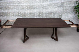 rock maple end extension table in espresso on wood legs