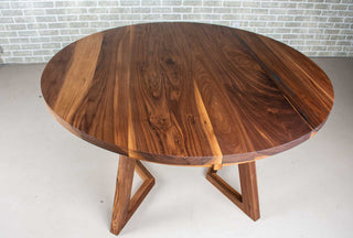 round walnut center extension table with square edge on wood legs