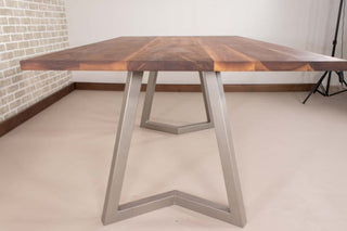 Saguaro Table on Steel Chevron Legs in Nickel - Loewen Design Studios