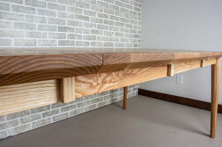 square ash extension table on turned tapered legs