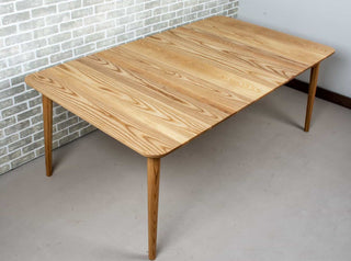 square ash extension table on turned tapered legs