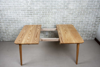 square ash extension table on turned tapered legs