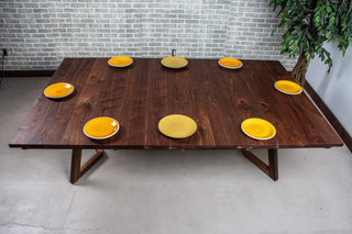 square walnut extension table with 18" leaves