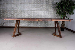 square walnut extension table with 18" leaves