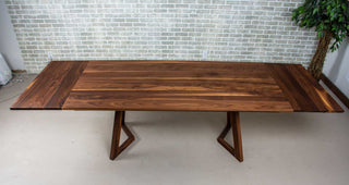 walnut end extension table with bevel edge