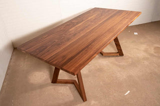 walnut end extension table with square edge on wood legs