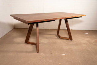 walnut end extension table with square edge on wood legs