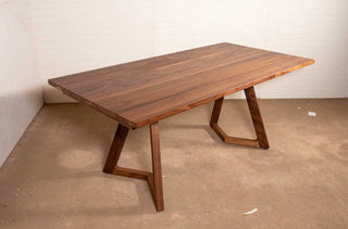 walnut end extension table with square edge on wood legs