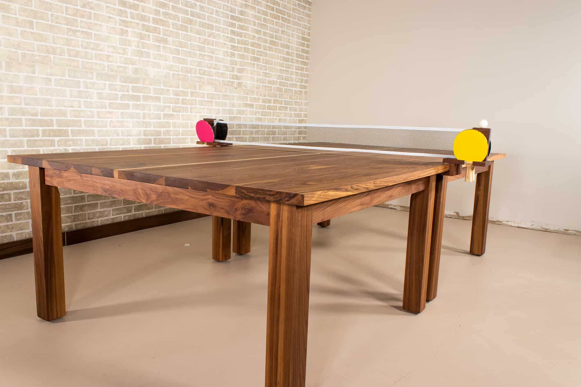 2 piece walnut ping pong table on walnut base