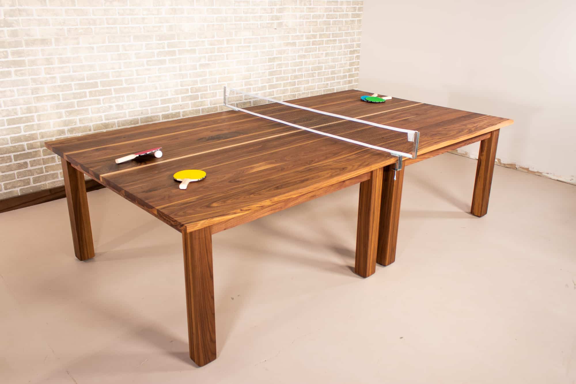 2 piece walnut ping pong table on walnut base