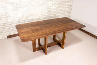 mid century walnut table on walnut base